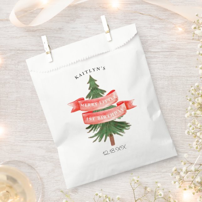 Bolsa De Papel Watercolor Pine Tree Merry Little Birday (Cortado)