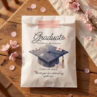 Bolsa De Papel Watercolor Pink Cherry Blossoms and Graduation Cap