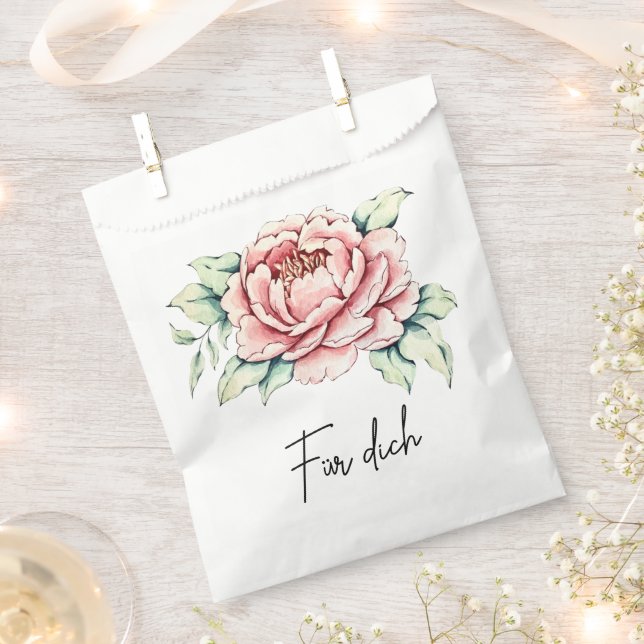 Bolsa De Papel Watercolor Pink Peony Gift Bag  (Cortado)