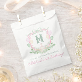 Bolsa De Papel Watercolor Pinkb1st Birthday Monogram Crest Gift
