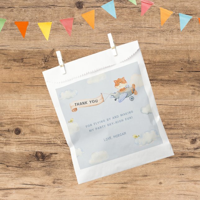 Bolsa De Papel Watercolor Plane Cute Fox Birthday Party (Subido por el creador)