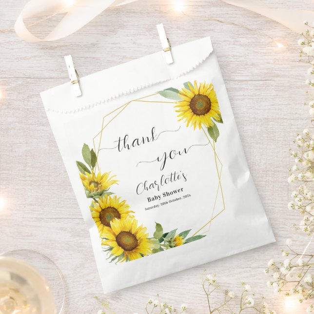 Bolsa De Papel Watercolor Sunflower Baby Shower (Cortado)