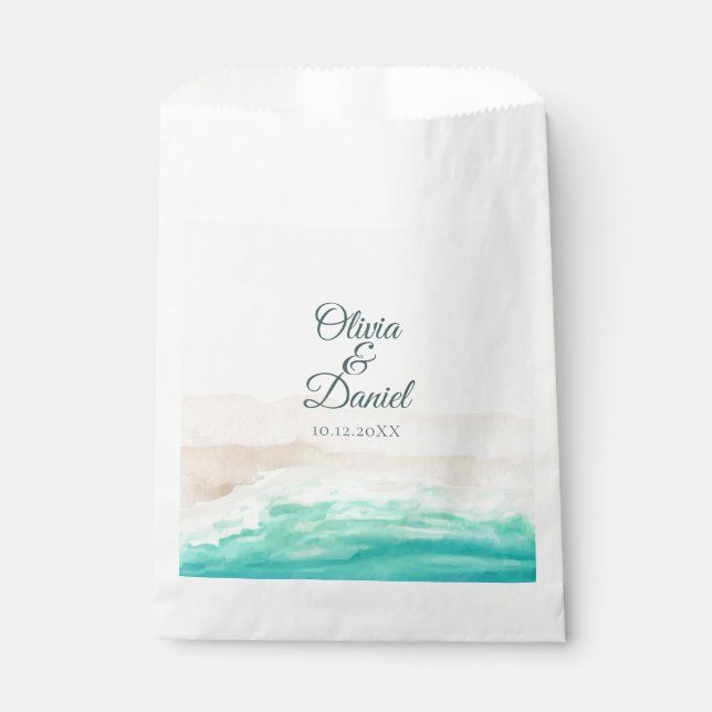 Bolsa De Papel Watercolor Turquoise Sandy Beach Wedding (Anverso)