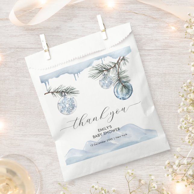 Bolsa De Papel Watercolor Winter Mountain Snowflake Baby Shower  (Cortado)