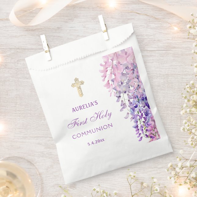Bolsa De Papel Watercolor Wisteria First Communion (Cortado)