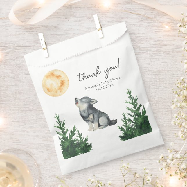 Bolsa De Papel Watercolor Wolf Baby Shower Thank you (Cortado)