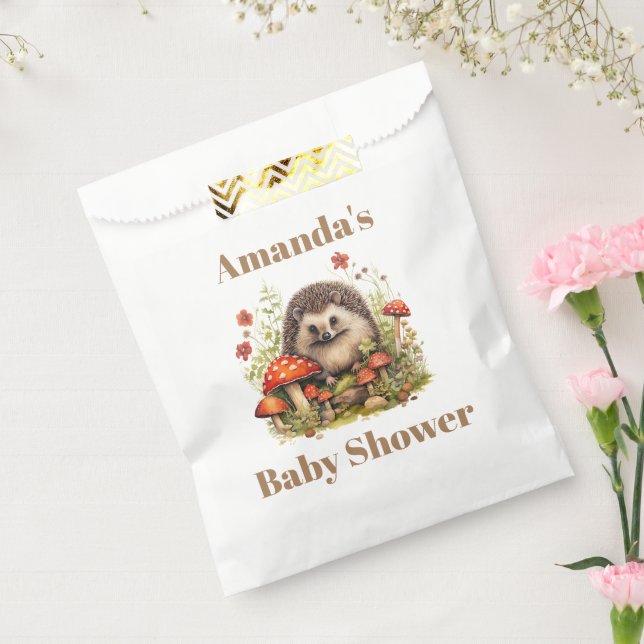 Bolsa De Papel Watercolor Woodland Hedgehog Mushrooms Baby Shower (Sellado)