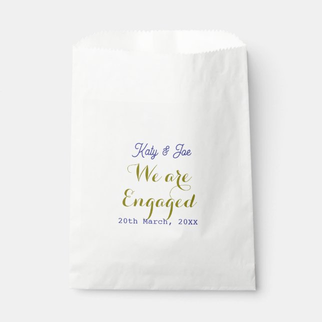 Bolsa De Papel We are Engaged purple gold name date elegant simpl (Anverso)