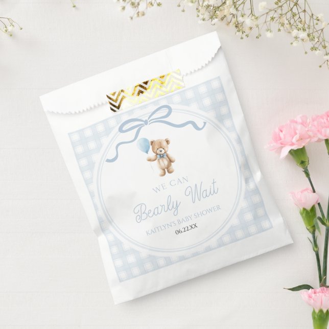 Bolsa De Papel We Can Bearly Wait Blue Teddy Bear Baby Shower (Sellado)