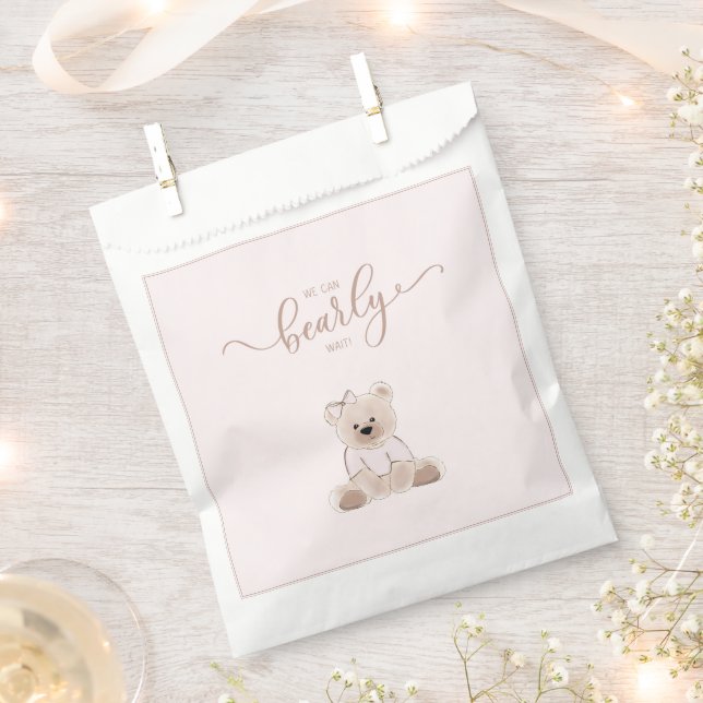 Bolsa De Papel We Can Bearly Wait Teddy Bear Pink Baby Shower (Cortado)