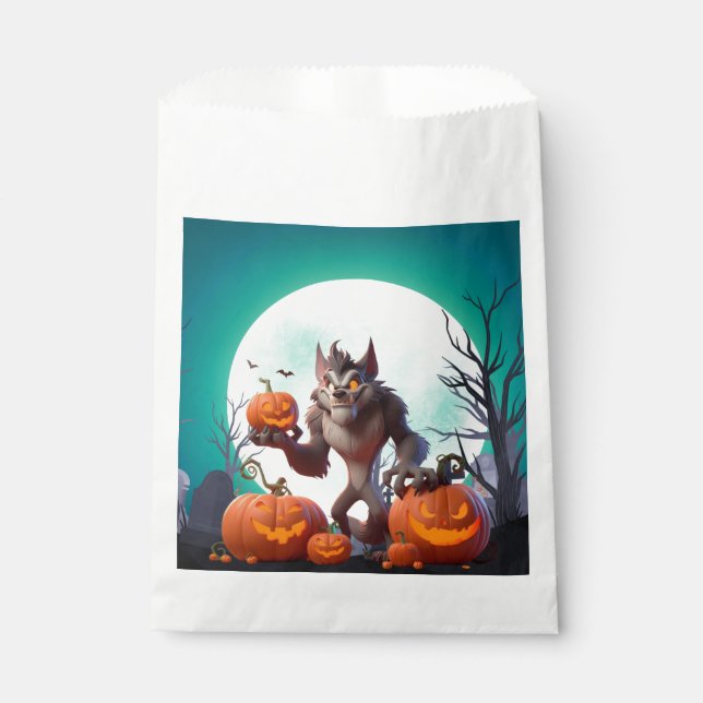 Bolsa De Papel Werewolf y calabazas de Halloween (Anverso)