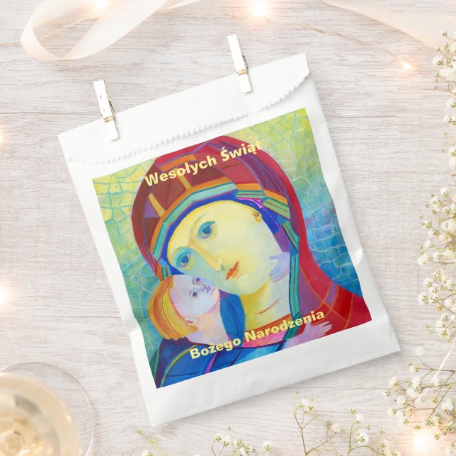 Bolsa De Papel Wesołych Świąt Feliz Regalo navideño Polaco (Cortado)