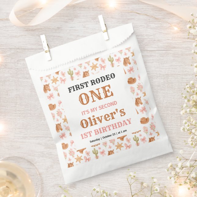 Bolsa De Papel Western Coquette Cowgirl 1st Birthday Cute Pink (Cortado)