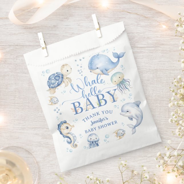 Bolsa De Papel Whale Hello Baby Shower Boy Blue Ocean (Cortado)