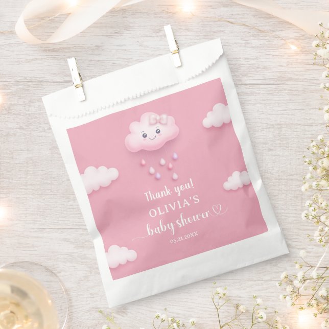 Bolsa De Papel Whimical lindo blanco fluffy nube nueve tema rosa (Cortado)