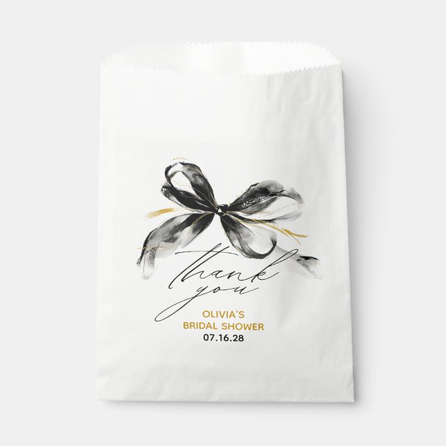 Bolsa De Papel Whimsical Black Gold Bow Thank You (Anverso)