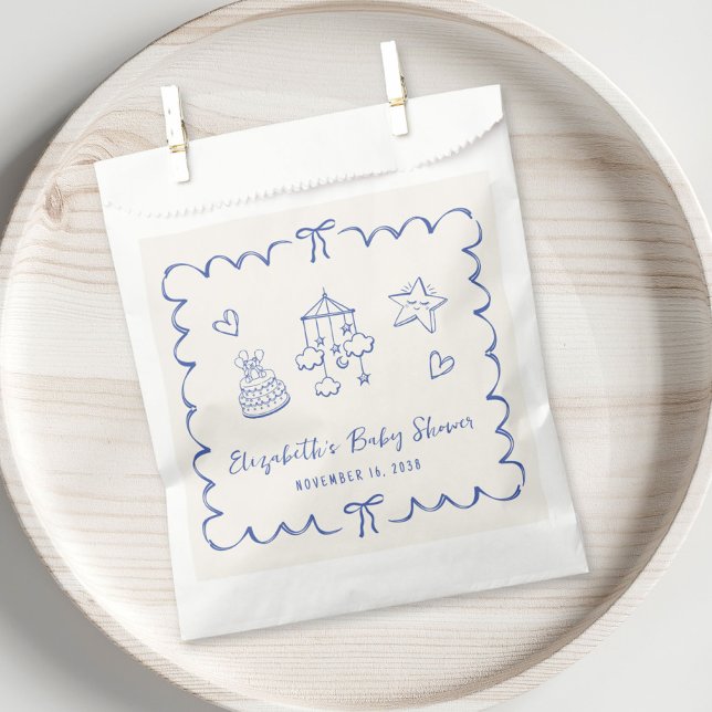 Bolsa De Papel Whimsical Blue Wavy Frame Baby Boy Shower (Subido por el creador)