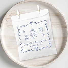 Bolsa De Papel Whimsical Blue Wavy Frame Baby Boy Shower
