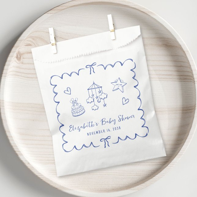 Bolsa De Papel Whimsical Blue Wavy Frame Baby Boy Shower (Subido por el creador)