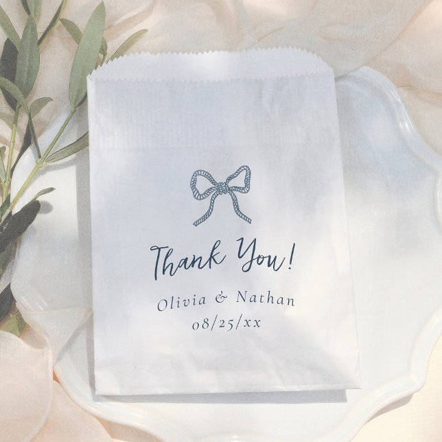 Bolsa De Papel Whimsical Bow Retro Blue Simple Wedding Thank You (Subido por el creador)