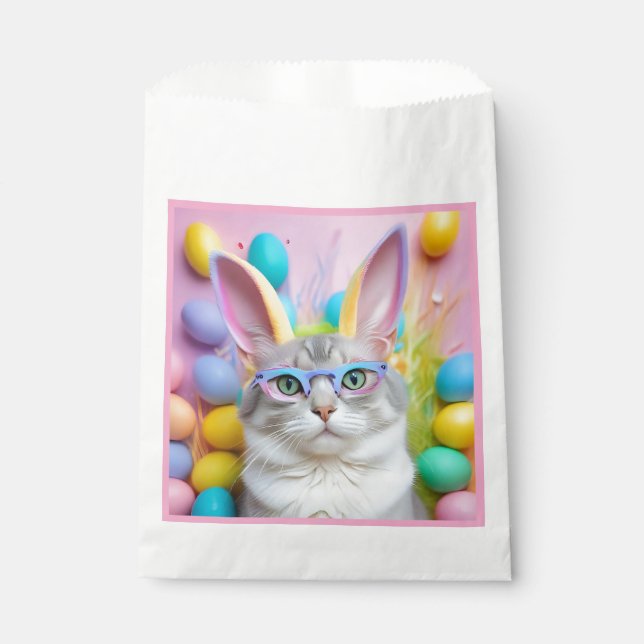 Bolsa De Papel Whimsical Easter Cat con las orejas de los conejit (Anverso)