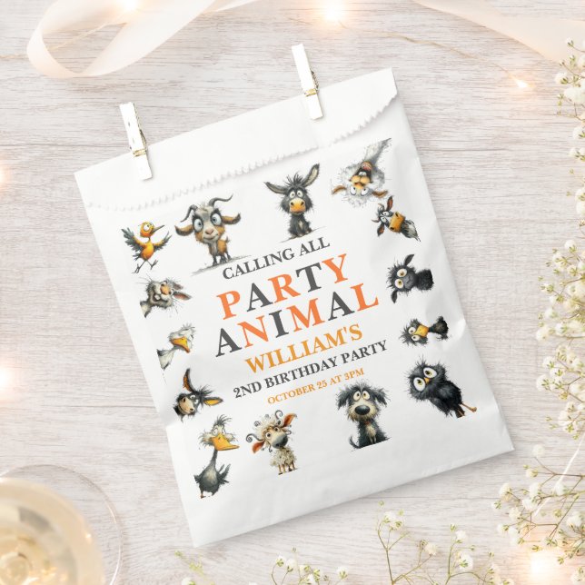 Bolsa De Papel Whimsical Funny Animals 2nd Birthday Party (Cortado)