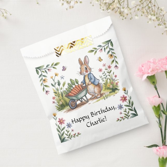Bolsa De Papel Whimsical Garden Bunny Boy Birday Bash (Sellado)