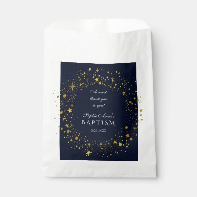 Bolsa De Papel Whimsical Gold Starry Night Boy Baptism Gracias (Anverso)