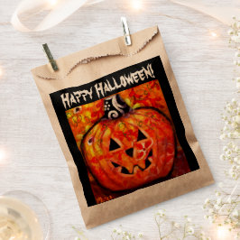 Bolsa De Papel Whimsical Halloween Jack-O-Lantern Resumen Naranja