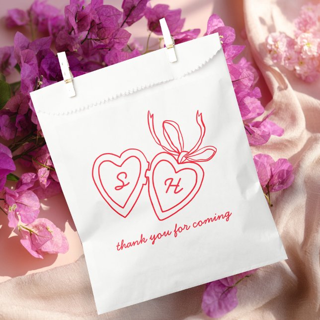 Bolsa De Papel Whimsical Heart Locket Doodle Sketch PERSONALIZADO (Whimsical Heart Locket Doodle Sketch Modern CUSTOM Favor Bag
)