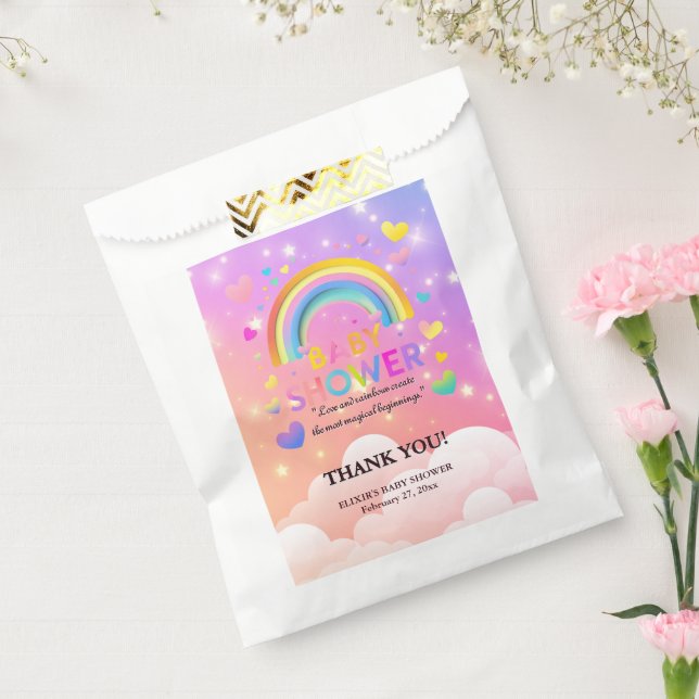 Bolsa De Papel Whimsical Hearts & Rainbows Baby Shower (Sellado)