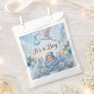 Bolsa De Papel Whimsical It's a Boy Blue Stork Baby Shower 