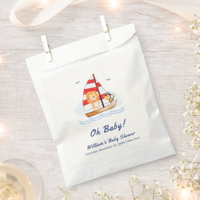 Bolsa De Papel Whimsical Nautical Wild Lion Sailboat Baby Shower (Cortado)