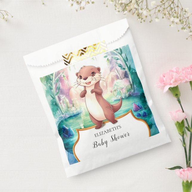 Bolsa De Papel Whimsical Otter Baby Shower (Sellado)