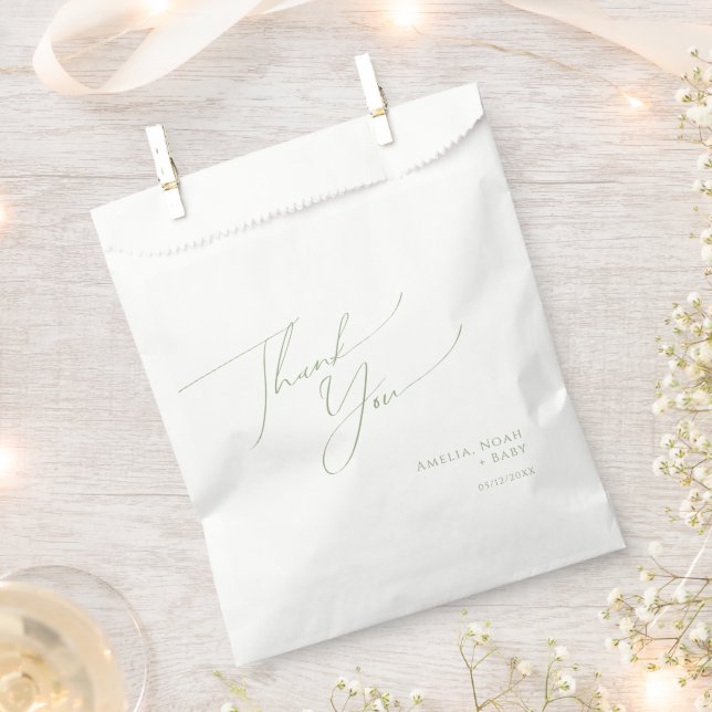 Bolsa De Papel Whimsical Sage Green Baby Shower Gracias (Cortado)