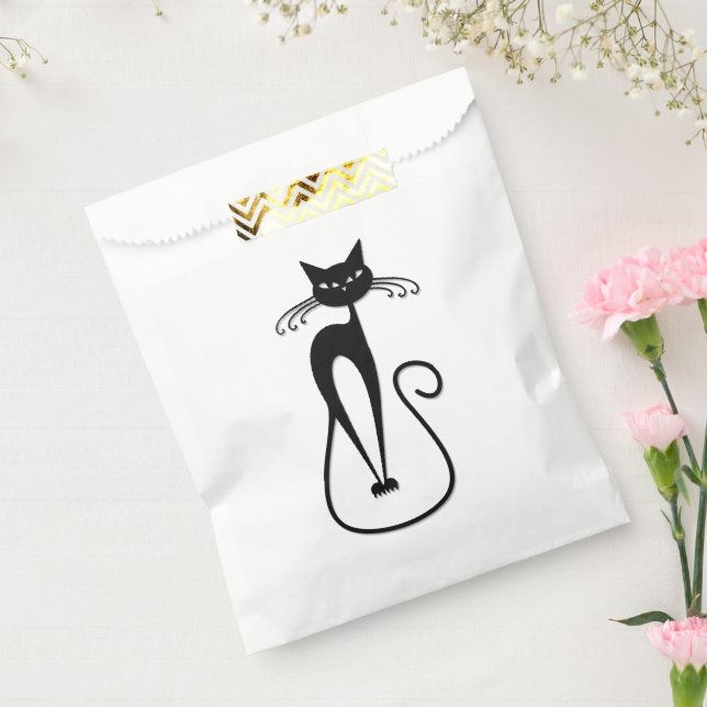 Bolsa De Papel Whimsical Skinny Black Cat Rosa (Sellado)
