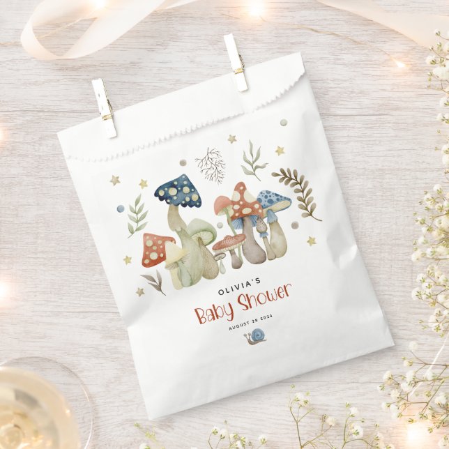 Bolsa De Papel Whimsical Watercolor Mushroom Baby Shower (Cortado)