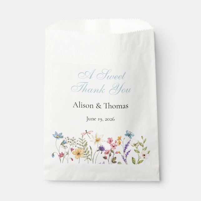 Bolsa De Papel Whimsical Wildflowers Meadow Wedding  (Anverso)