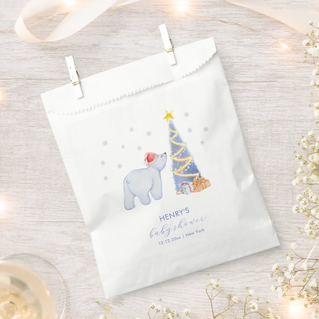 Bolsa De Papel Whimsical Winter Santa Polar Bear Baby Shower  (Cortado)