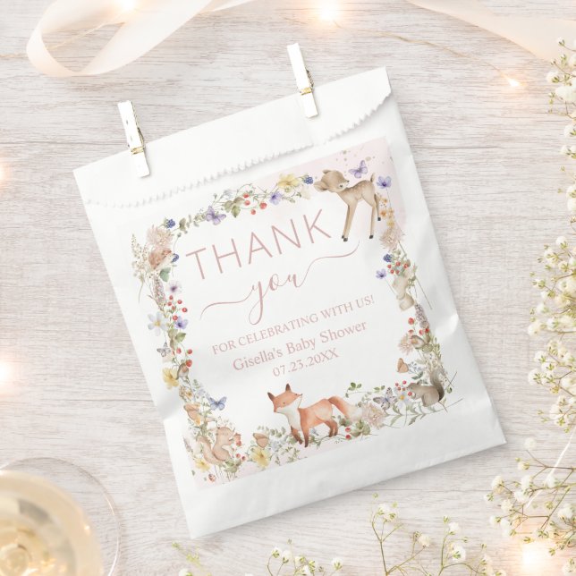 Bolsa De Papel Whimsical Woodland Animals Wildflower Baby Shower  (Cortado)