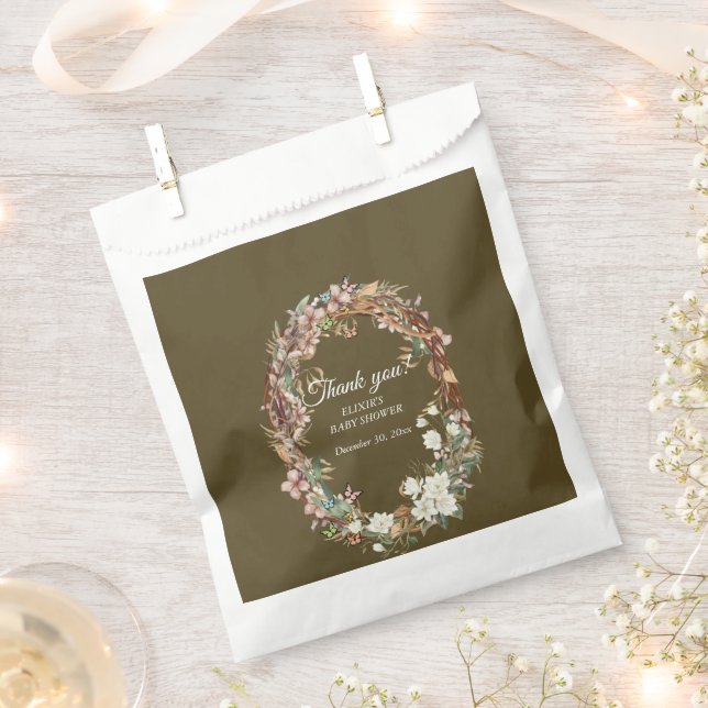 Bolsa De Papel Whimsical Woodland Floral Photo Baby Shower (Cortado)