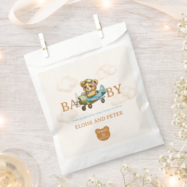 Bolsa De Papel Whimy Airplane Pilot Teddy Bear Baby Shower (Cortado)