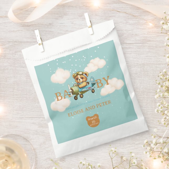 Bolsa De Papel Whimy Airplane Pilot Teddy Bear Baby Shower (Cortado)