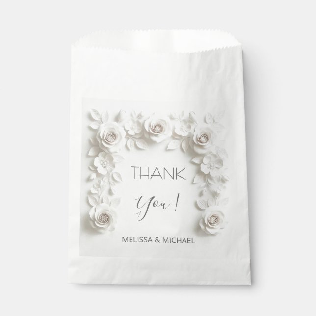 Bolsa De Papel White 3D Roses Wedding Thank You (Anverso)