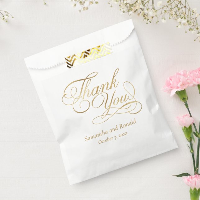Bolsa De Papel White & Gold Foil Thank You Calligraphy Wedding (Sellado)