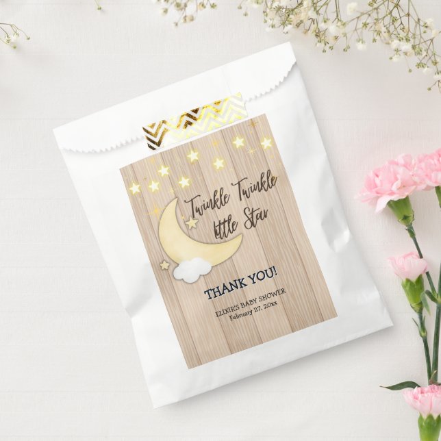 Bolsa De Papel White Wood Twinkle Twinkle Little Star Baby Shower (Sellado)