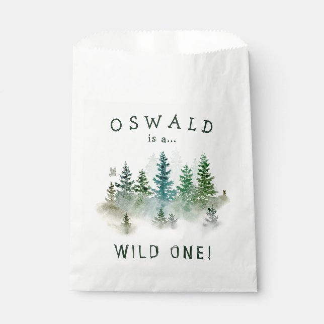 Bolsa De Papel Wild One Cumpleaños 1er Cumpleaños Bosque Acuarela (Anverso)
