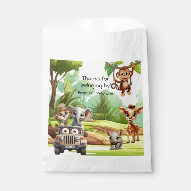 Bolsa De Papel Wild One Jungle Animal Birthday Favor Bags SafarI (Anverso)