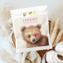 Bolsa De Papel Wild One Pink Hair Bear Baby Shower
