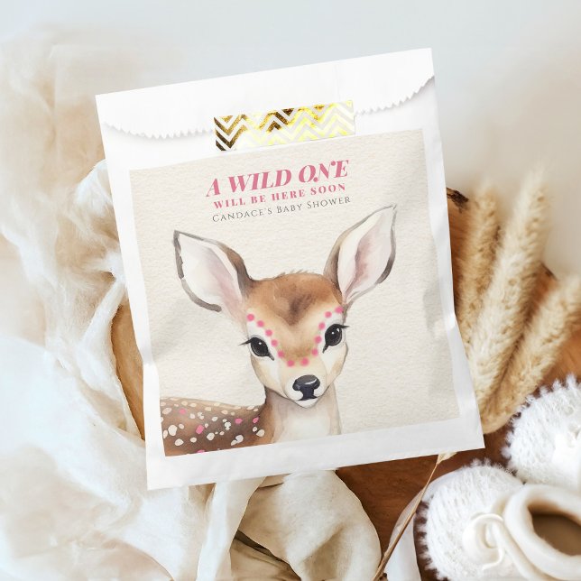 Bolsa De Papel Wild One Pink Spot Fawn Baby Shower (Subido por el creador)